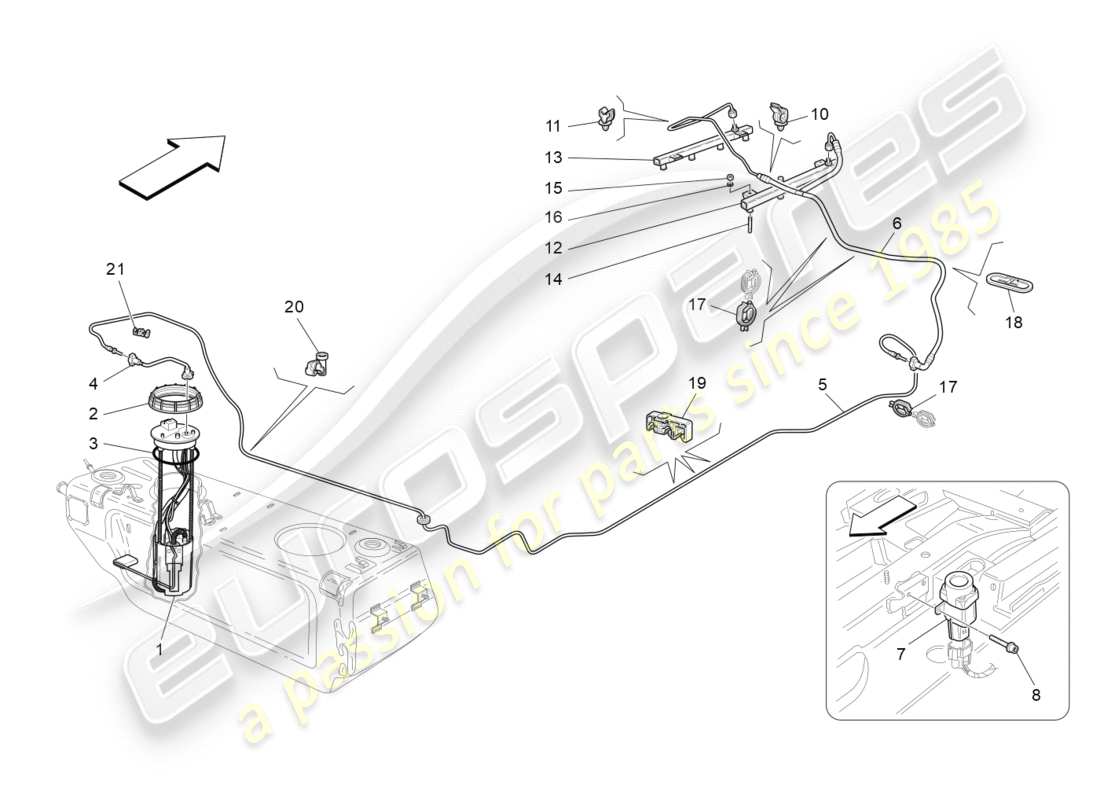 maserati granturismo s (2020) schéma des pièces des pompes à carburant et des conduites de connexion
