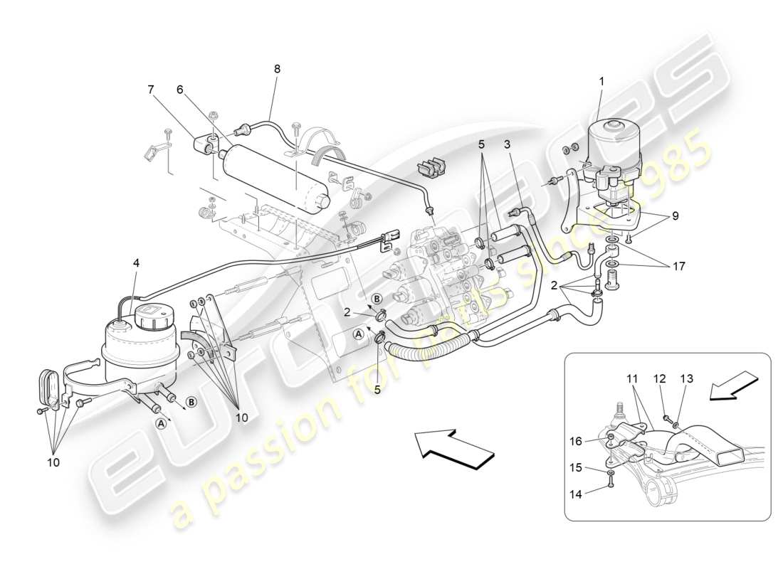 maserati granturismo (2009) système hydraulique d’activation de la boîte de vitesses : diagramme des pièces du réservoir et de la pompe