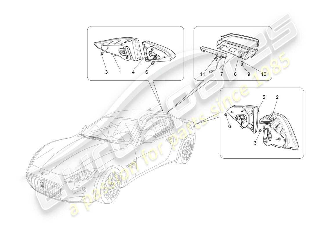 maserati granturismo (2008) diagramme des pièces des groupes de feux arrière