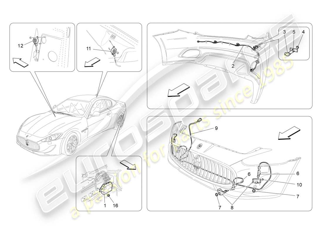 maserati granturismo s (2016) schéma des pièces des capteurs de stationnement