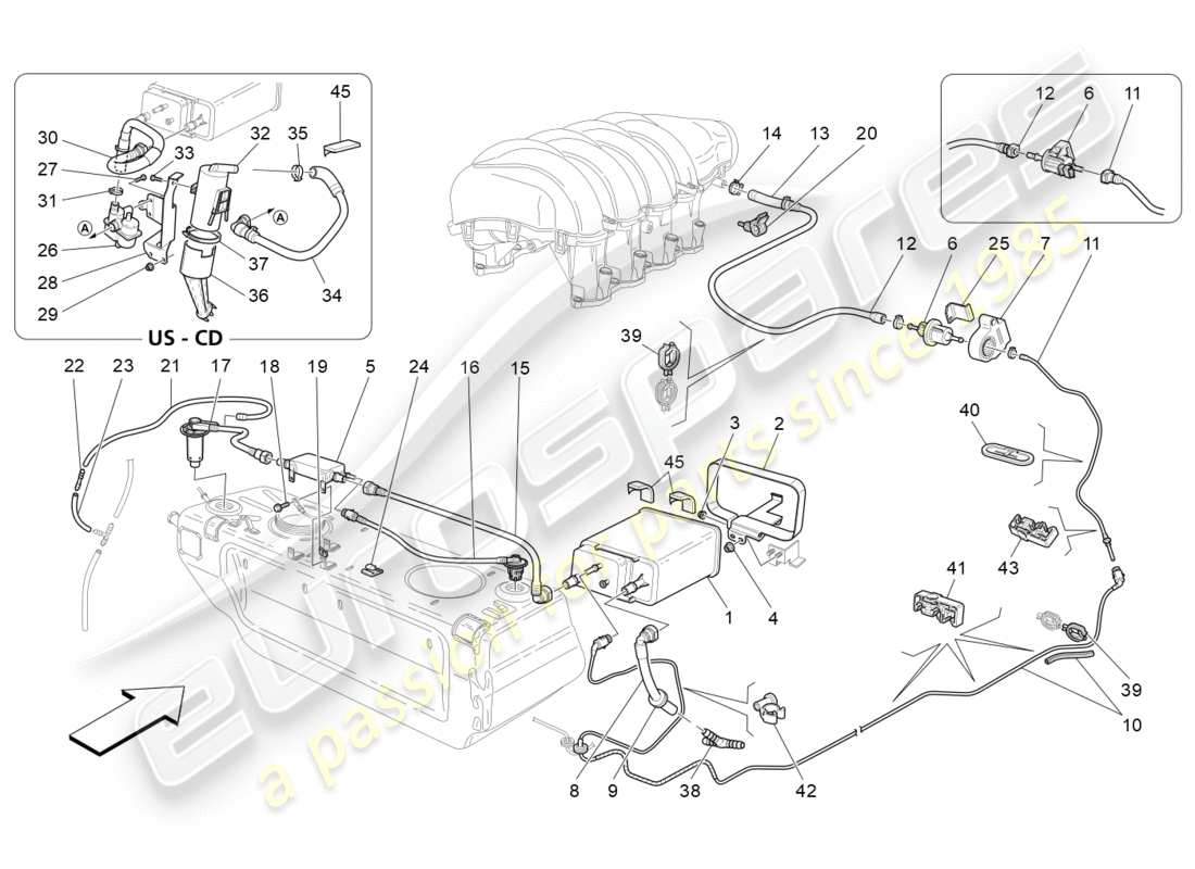 maserati granturismo s (2020) schéma des pièces du système de recirculation des vapeurs de carburant