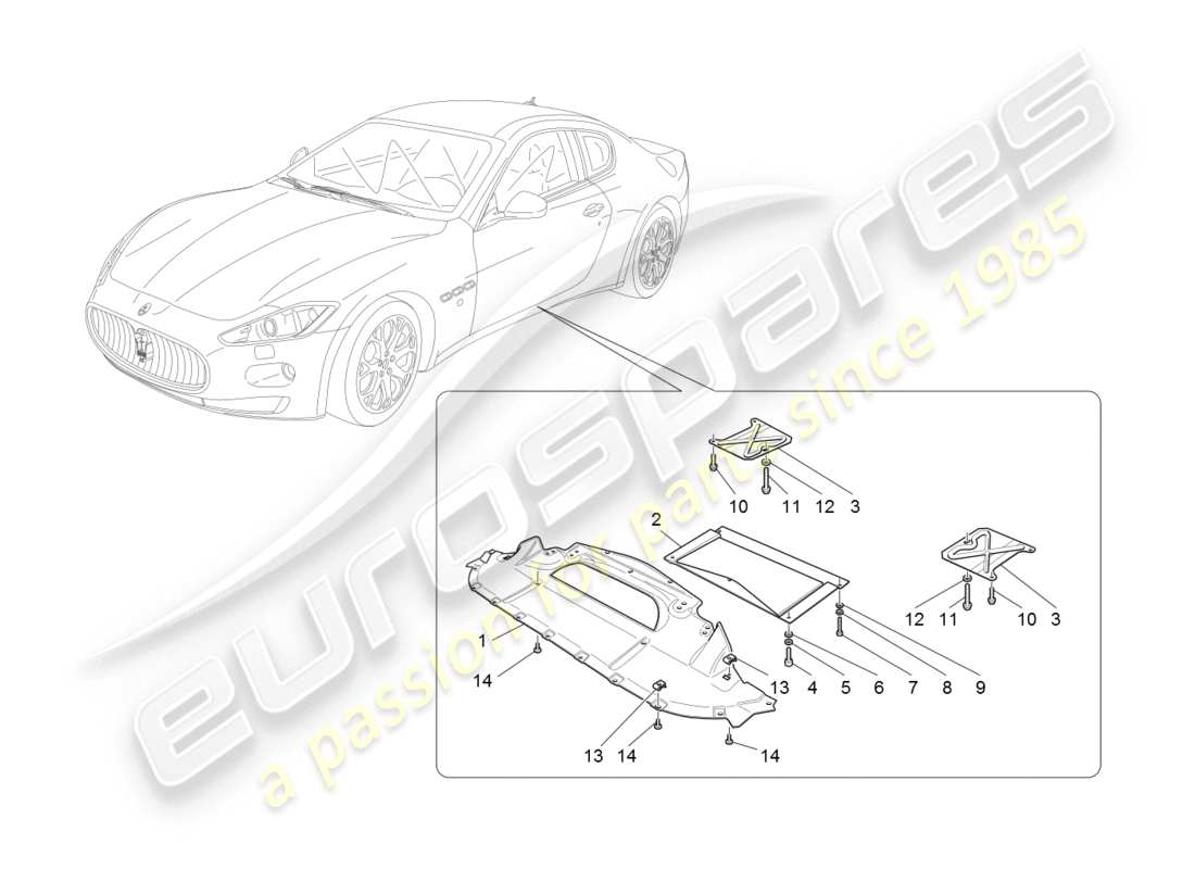 maserati granturismo (2008) schéma des pièces du soubassement et des protections de soubassement