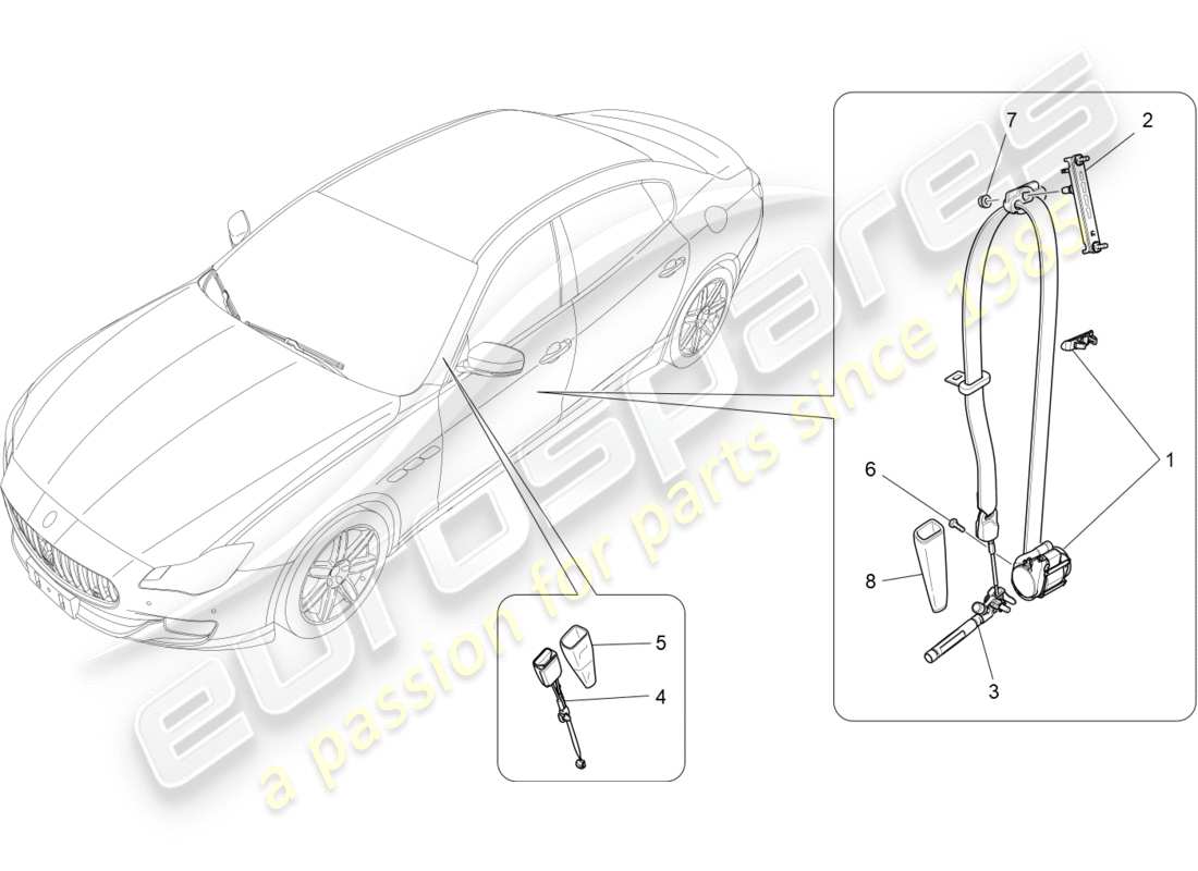 maserati qtp 3.0 bt v6 410hp (2014) schéma des pièces des ceintures de sécurité avant