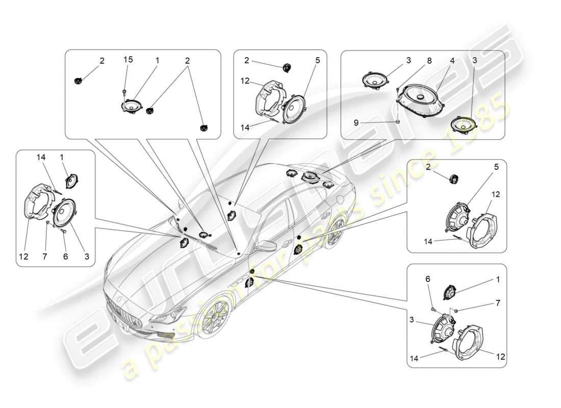 maserati qtp 3.0 bt v6 410hp (2014) schéma des pièces du système de diffusion sonore