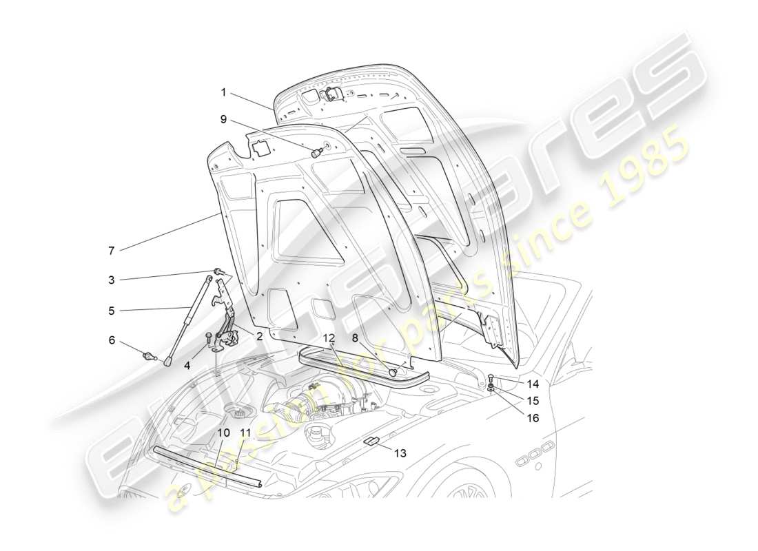 maserati granturismo s (2019) diagramme des pièces du couvercle avant