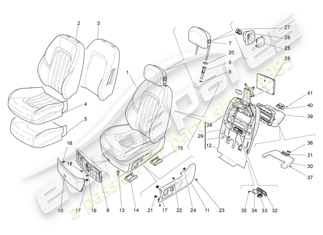 maserati qtp 3.0 bt v6 410hp (2014) sièges avant : diagramme de pièces des panneaux de garniture