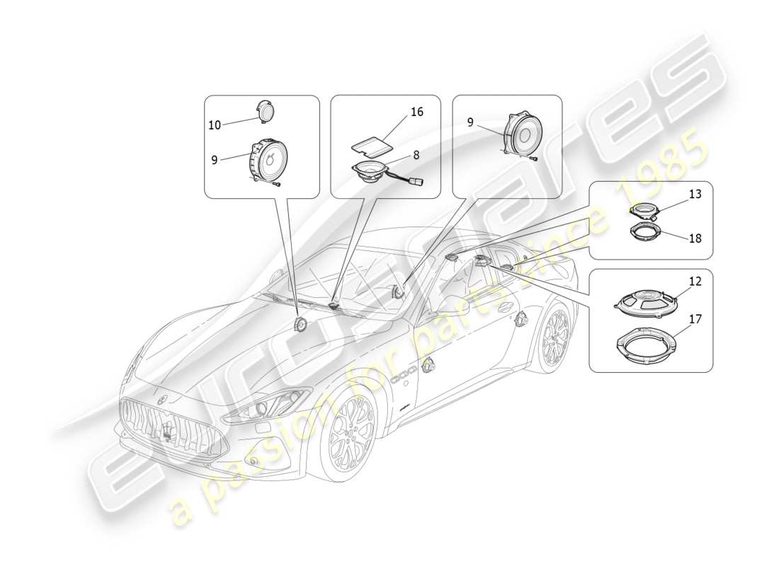 maserati granturismo s (2020) schéma des pièces du système de diffusion sonore