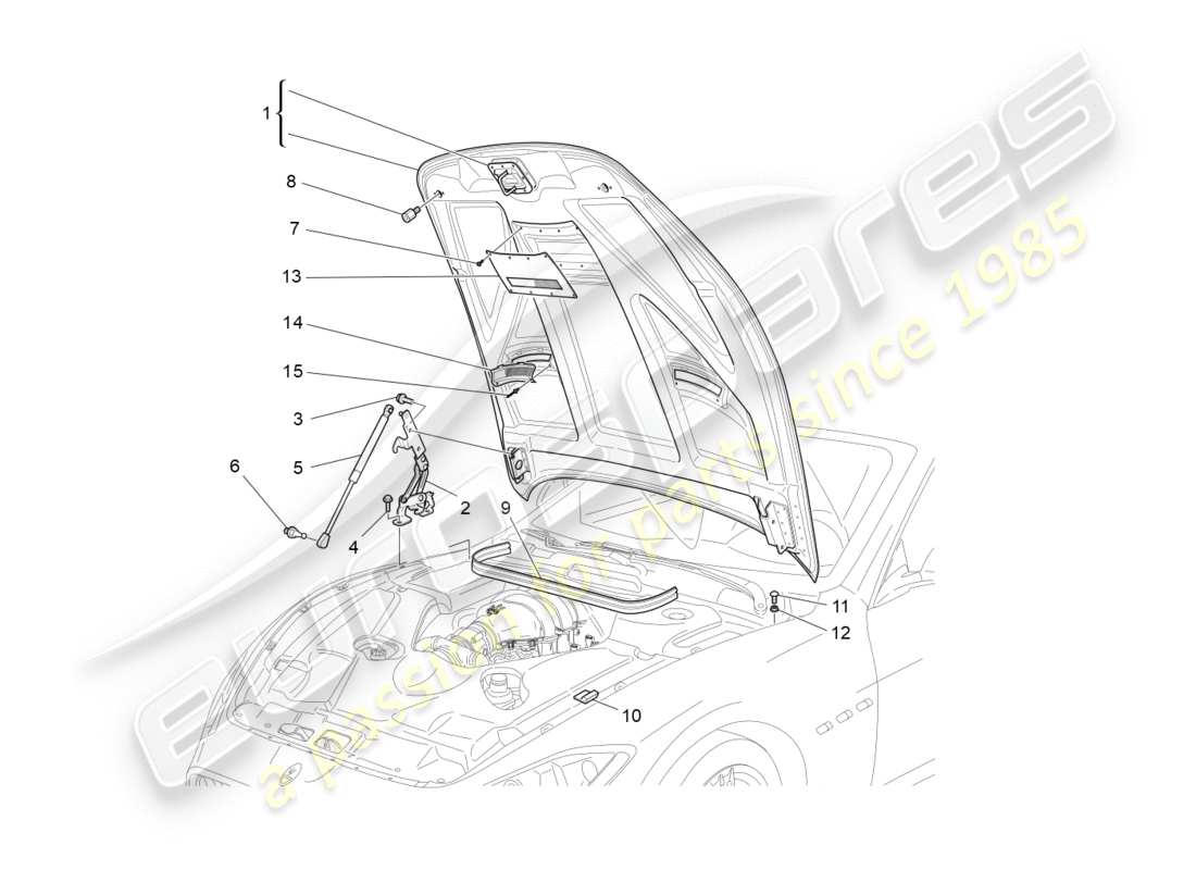 maserati granturismo s (2018) diagramme des pièces du couvercle avant