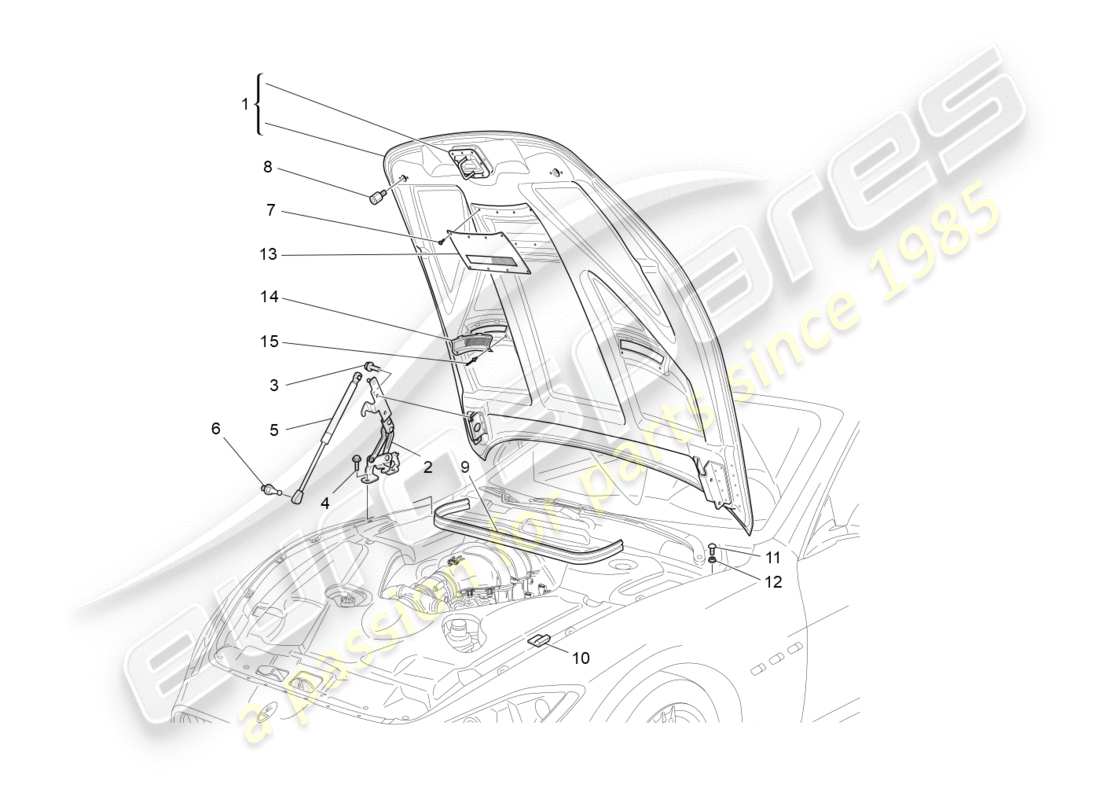 maserati granturismo s (2019) diagramme des pièces du couvercle avant