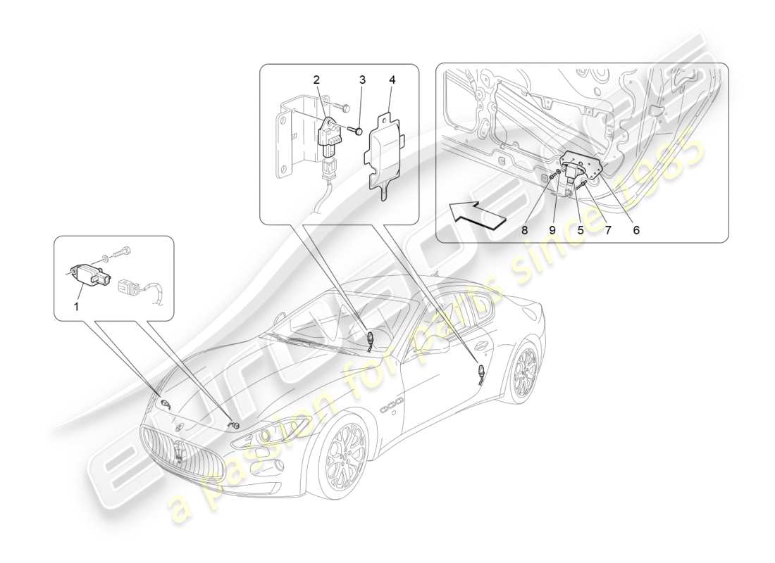 maserati granturismo s (2019) diagramme des pièces des capteurs de collision