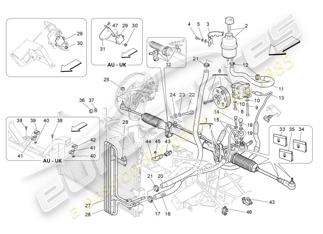 maserati granturismo s (2019) unité complète de crémaillère de direction schéma des pièces