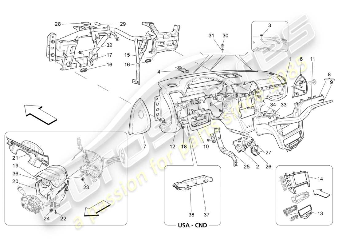 maserati granturismo s (2016) schéma des pièces de l'unité du tableau de bord