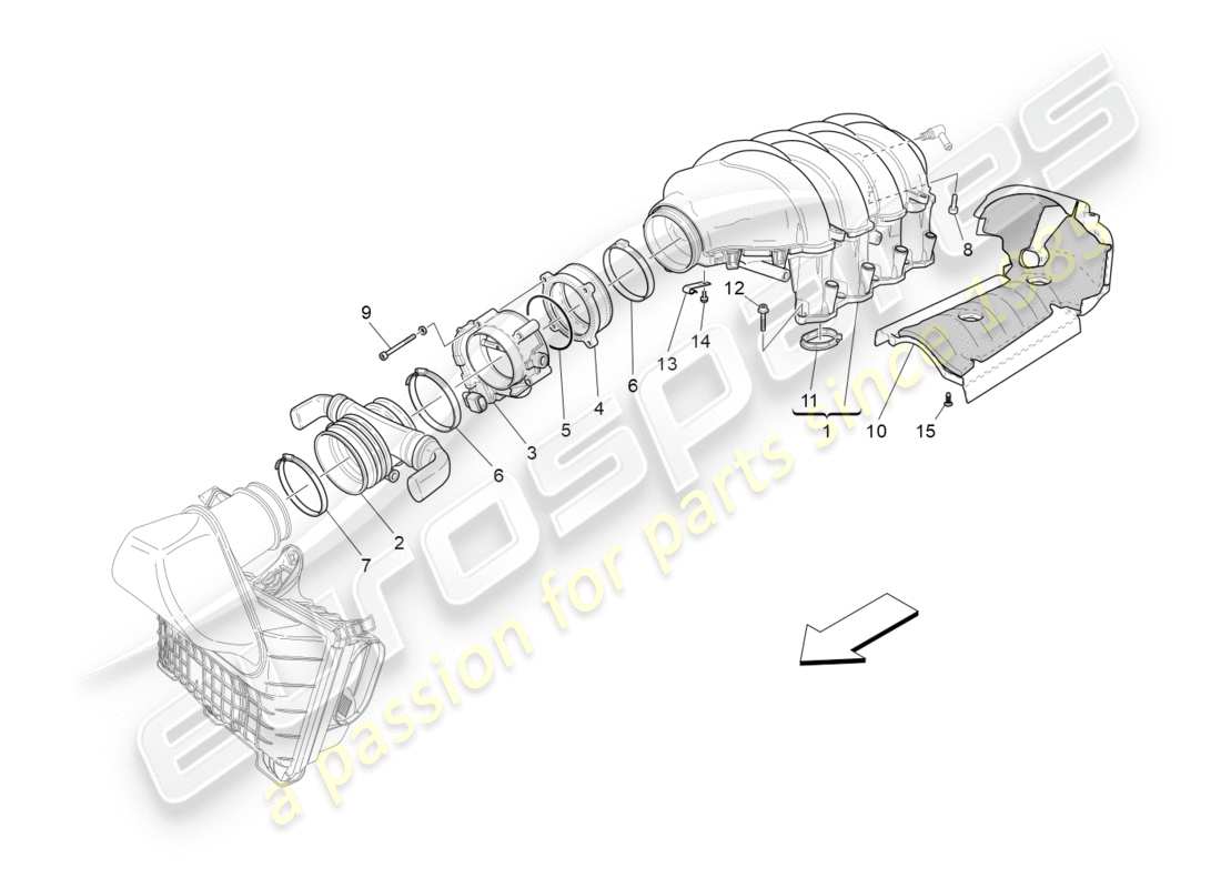 maserati granturismo s (2020) schéma des parties du collecteur d'admission et du corps de papillon