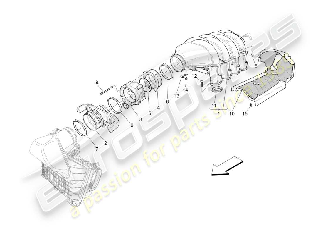 maserati granturismo s (2019) schéma des parties du collecteur d'admission et du corps de papillon