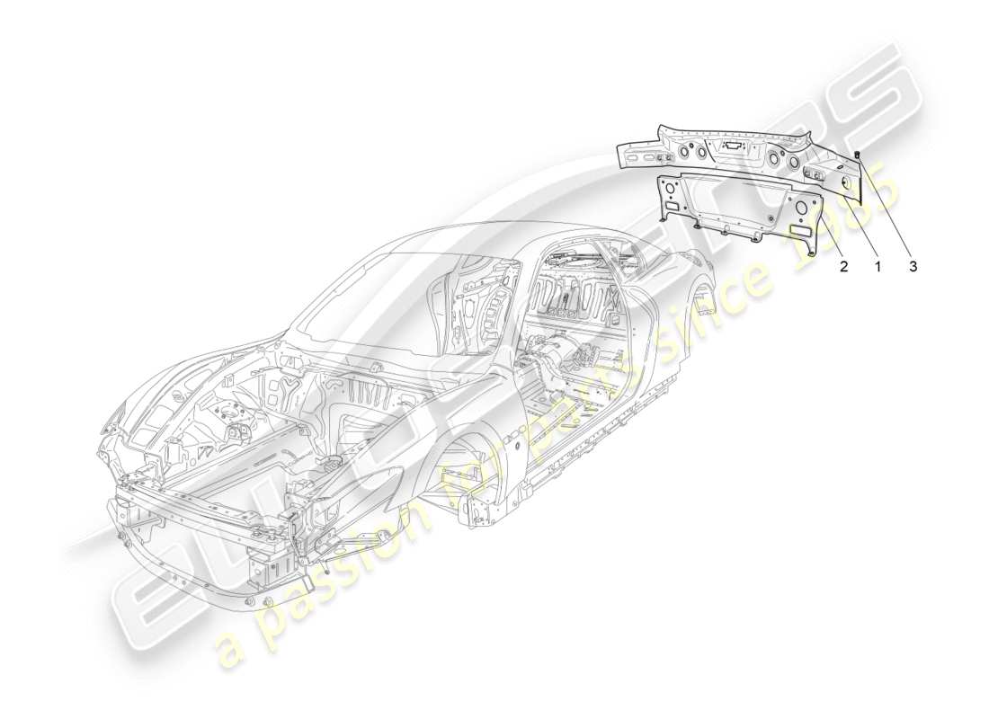 maserati granturismo s (2016) schéma des pièces de la carrosserie et des panneaux de garniture extérieurs arrière