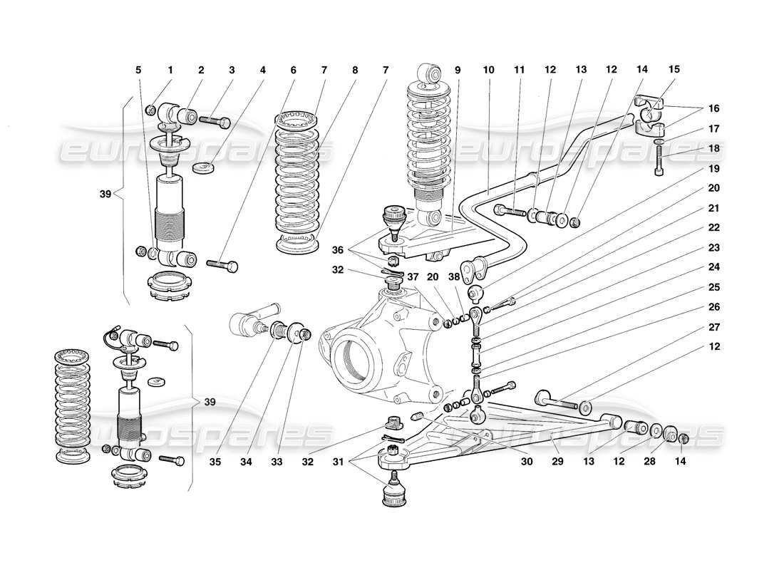lamborghini diablo sv (1998) schéma des pièces de la suspension avant