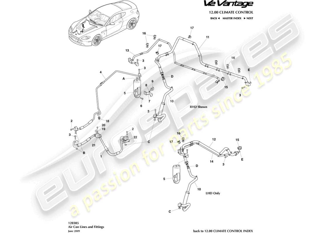 aston martin v12 vantage (2010) schéma des pièces des conduites de climatisation