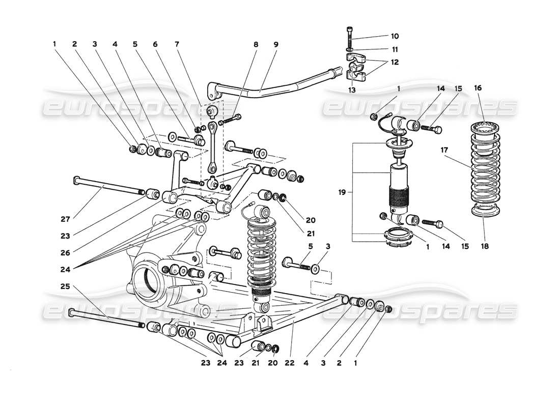 lamborghini diablo 6.0 (2001) suspension arrière schéma des pièces