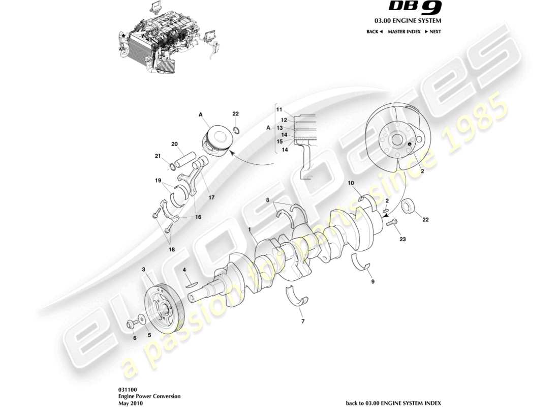un schéma de pièces du catalogue de pièces aston martin db9 (2005)