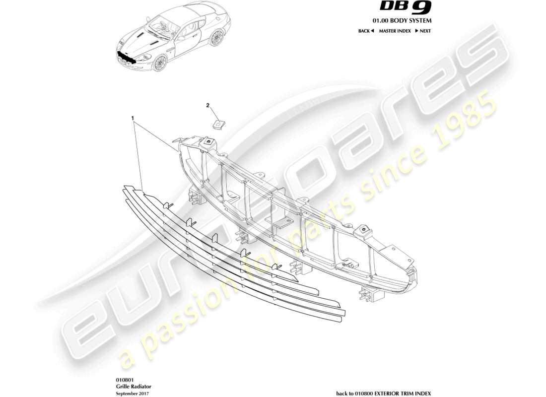 un schéma de pièces du catalogue de pièces aston martin db9 (2008)