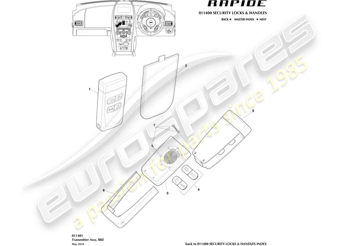 un schéma de pièces du catalogue de pièces aston martin rapide (2011)