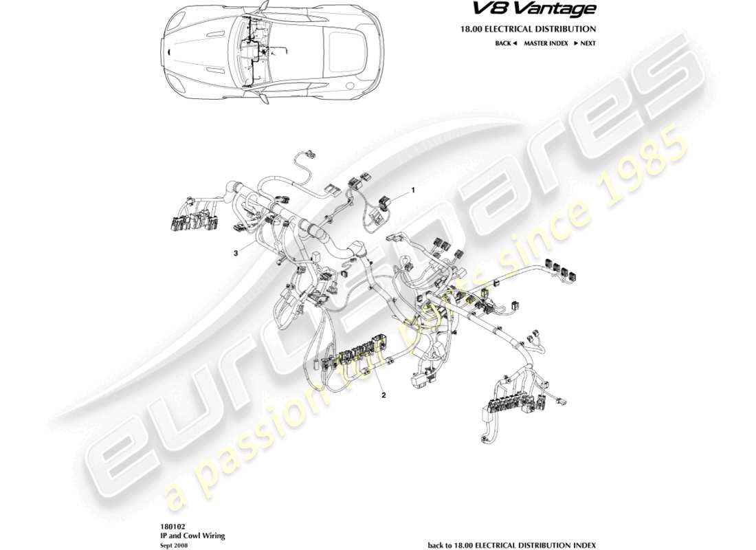 aston martin v8 vantage (2008) diagramme des pièces du faisceau ip