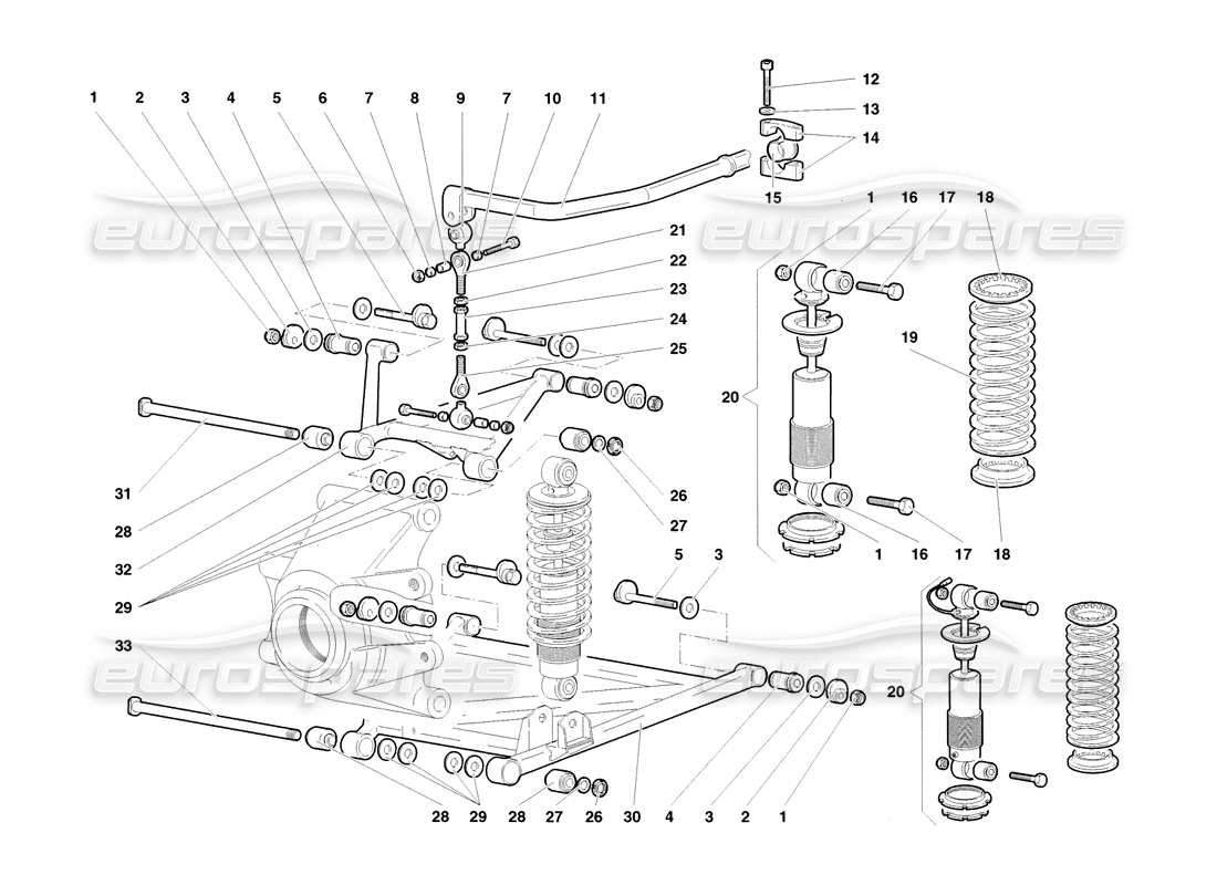 lamborghini diablo sv (1998) schéma des pièces de la suspension arrière