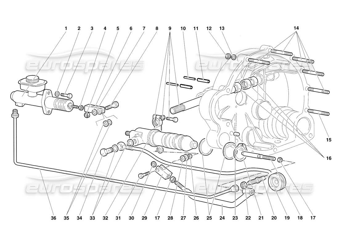 lamborghini diablo sv (1998) diagramme des pièces des leviers de commande d'embrayage