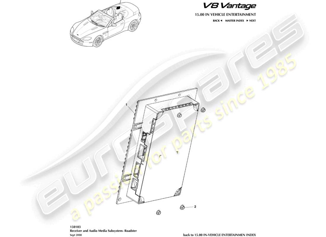 aston martin v8 vantage (2008) amplificateur, diagramme de pièce du roadster