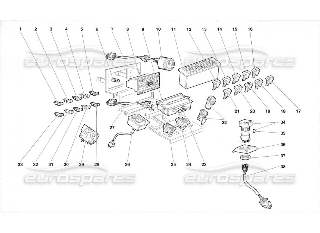 lamborghini diablo roadster (1998) instruments pour panneaux de tunnel schéma des pièces