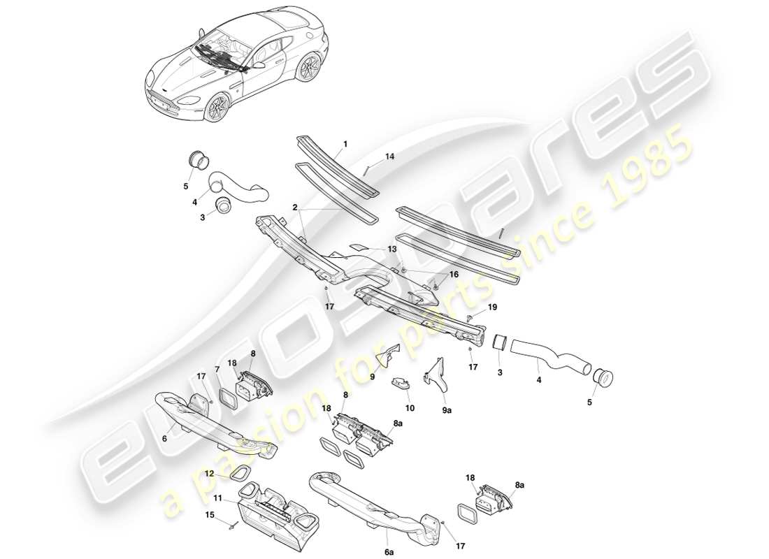 aston martin v8 vantage (2005) schéma des pièces des composants de distribution d'air