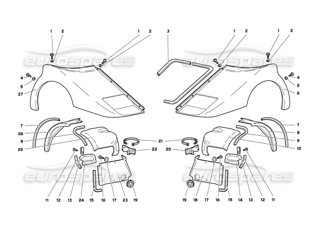 lamborghini diablo 6.0 (2001) diagramme des pièces des éléments de carrosserie avant