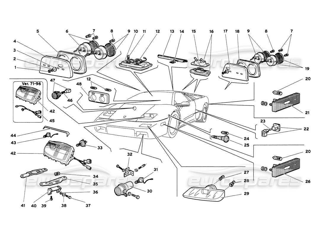 lamborghini diablo 6.0 (2001) diagramme des pièces des lumières