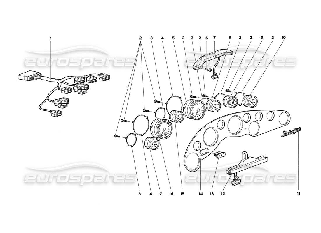 lamborghini diablo 6.0 (2001) diagramme des pièces des instruments du tableau de bord