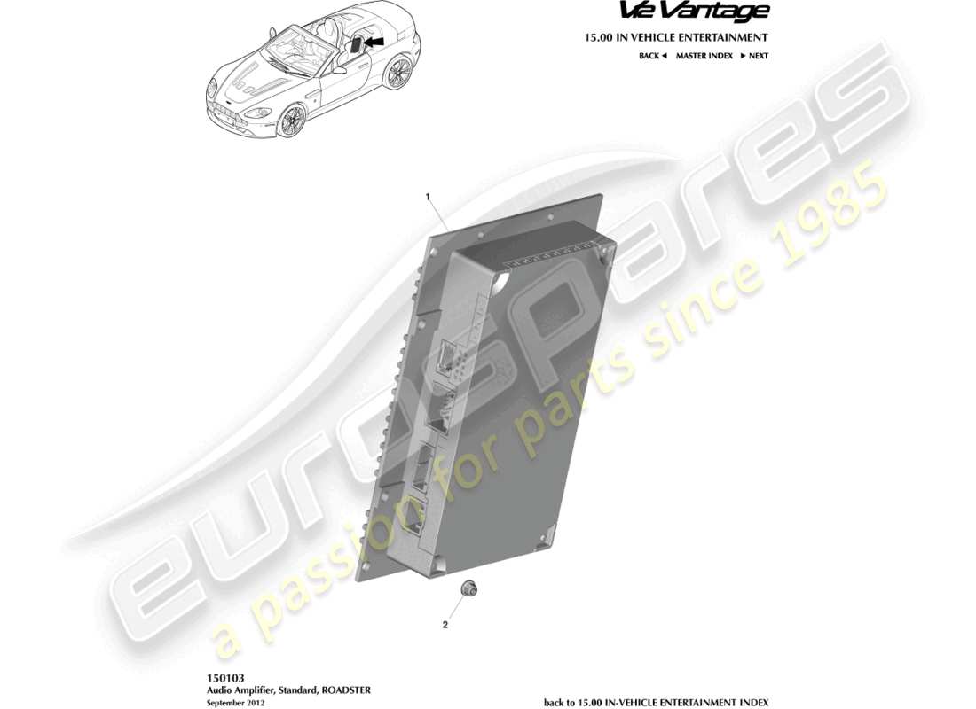 aston martin v12 vantage (2010) amplificateur, diagramme de pièce du roadster