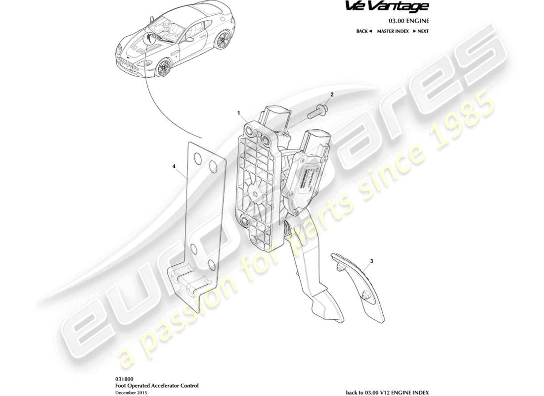 aston martin v12 vantage (2010) schéma des pièces de commande des gaz