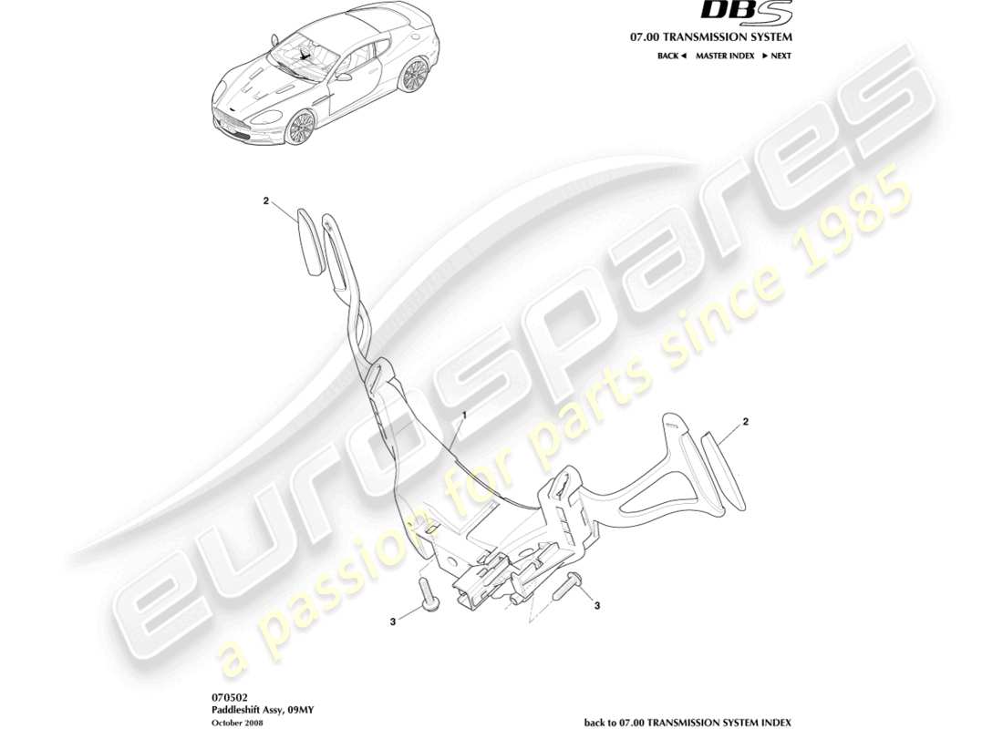un schéma de pièces du catalogue de pièces aston martin dbs (2008)