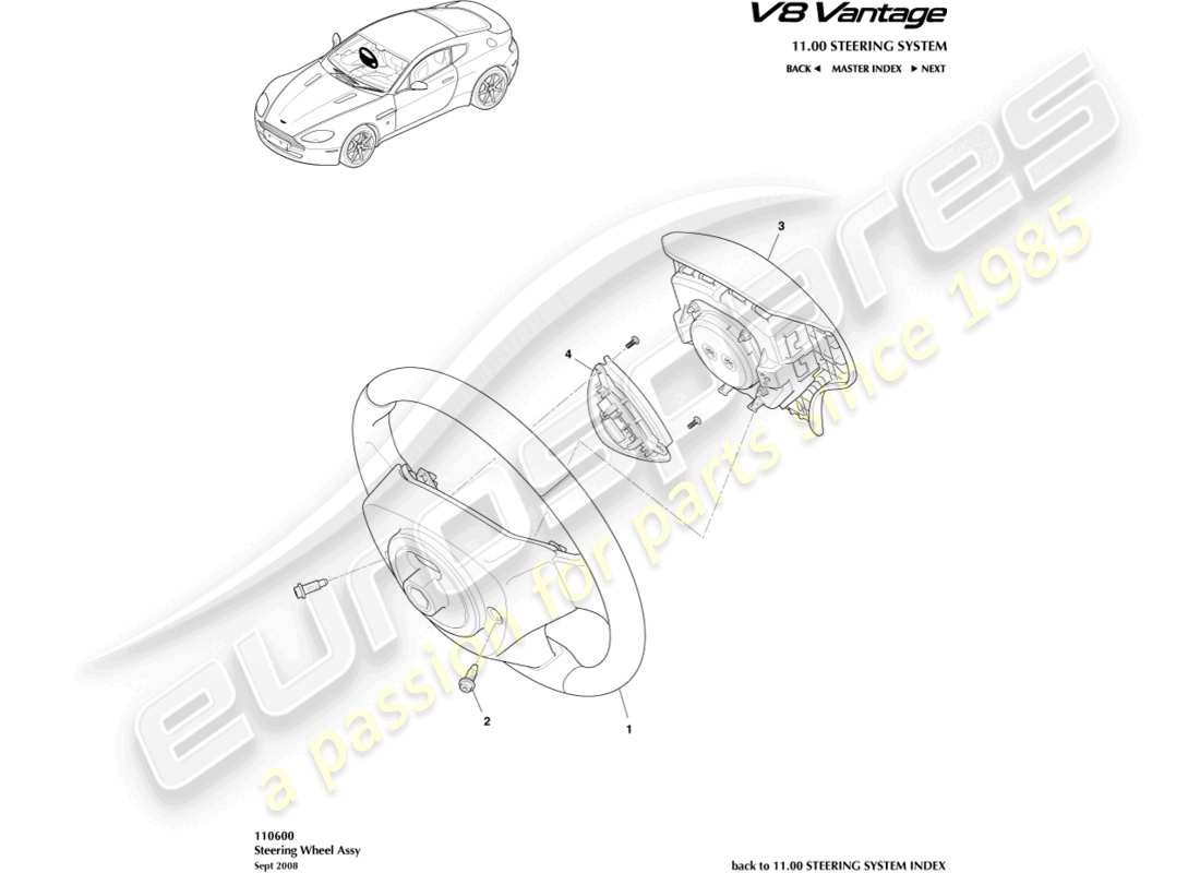 un schéma de pièces du catalogue de pièces aston martin v8 vantage (2009)