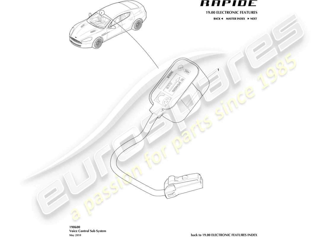 aston martin rapide (2016) diagramme des pièces du sous-système de commande vocale