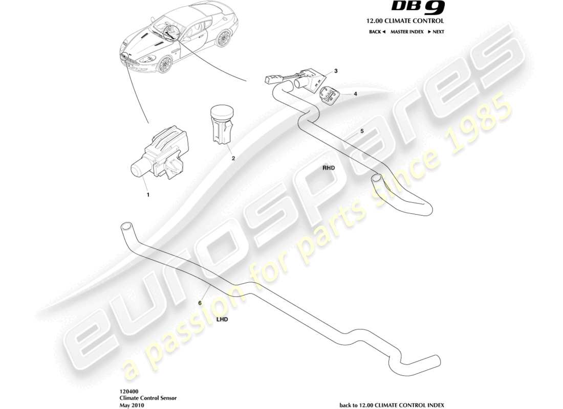 aston martin db9 (2008) diagramme des pièces des capteurs