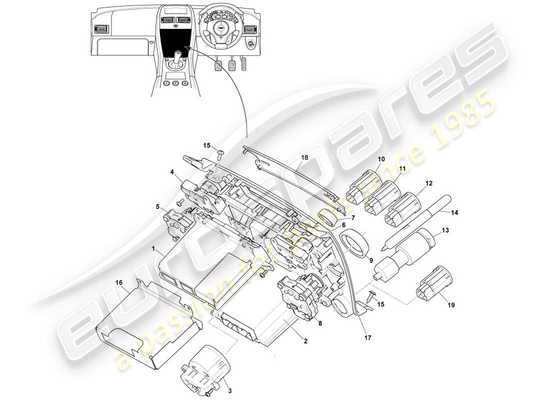 aston martin v8 vantage (2005) commandes multimédias, diagramme de pièces 09my
