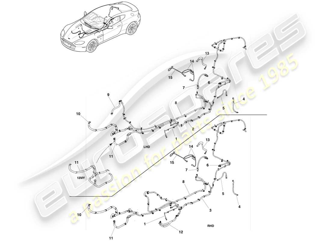 aston martin v8 vantage (2005) schéma des pièces des câbles de batterie