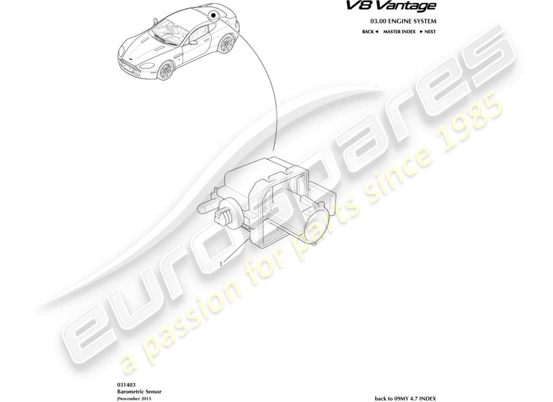 aston martin v8 vantage (2010) diagramme de pièce du capteur barométrique