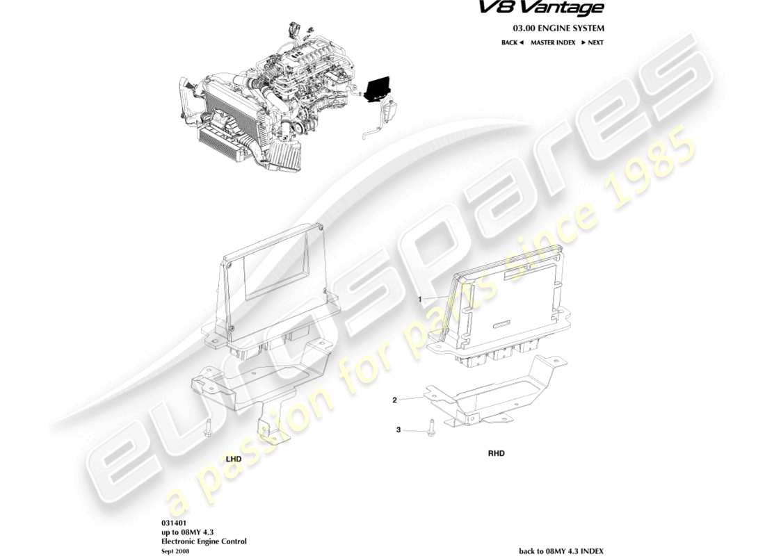 aston martin v8 vantage (2013) schéma des pièces de commande électronique du moteur