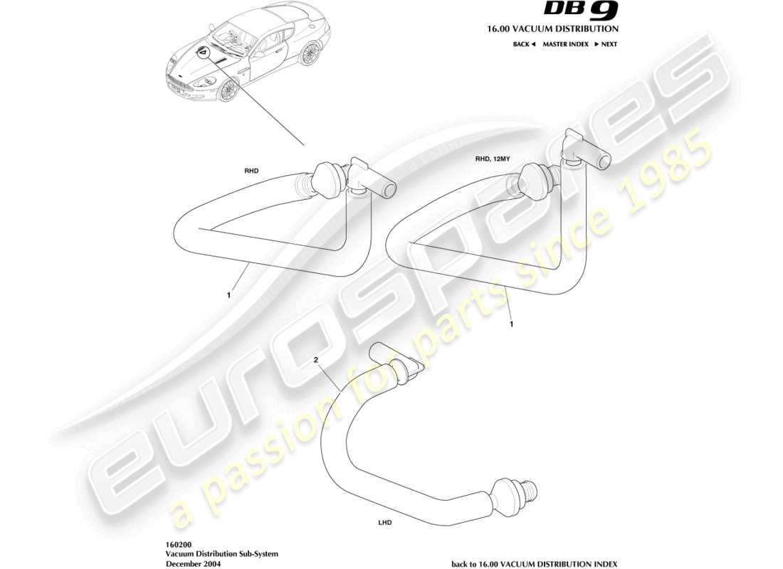 aston martin db9 (2008) diagramme des pièces du sous-système de distribution sous vide