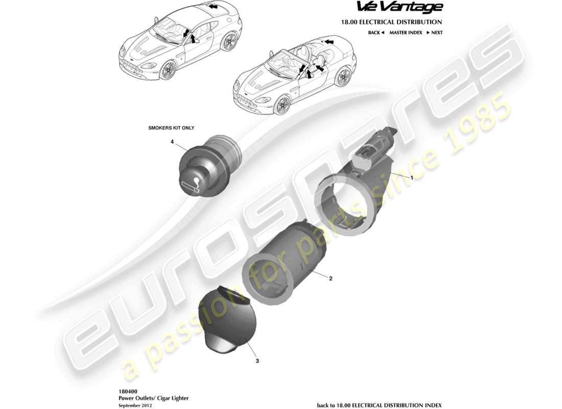 aston martin v12 vantage (2011) allume-cigare, schéma des pièces de la prise auxiliaire