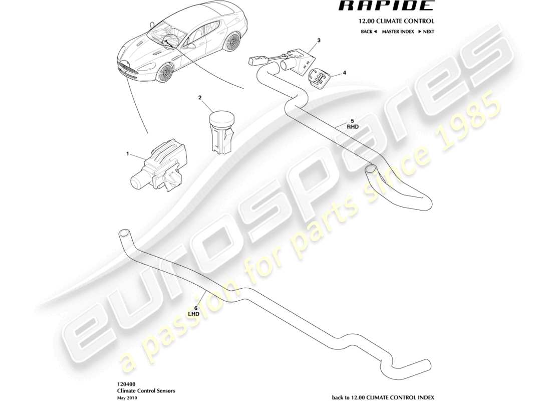 aston martin rapide (2012) diagramme des pièces des capteurs
