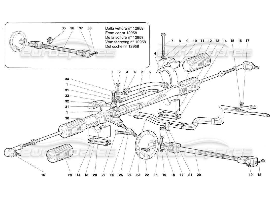 un schéma de pièces du catalogue de pièces lamborghini diablo sv (1998)