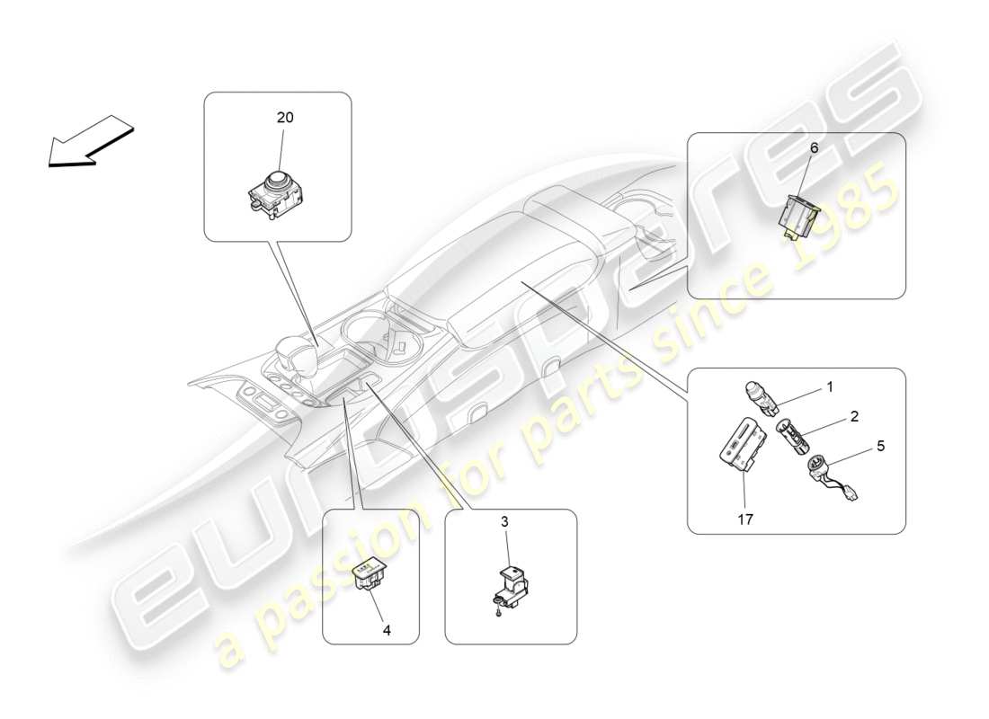 maserati granturismo s (2020) schéma des pièces des appareils de la console centrale