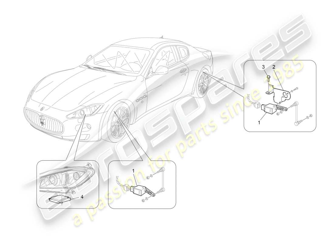 maserati granturismo (2009) contrôle du système d'éclairage schéma des pièces